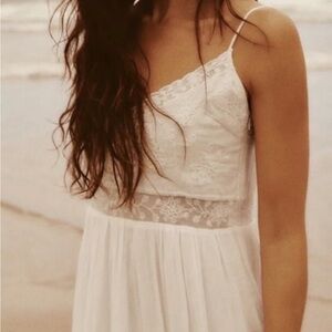 ZARA Dress - Embroidered Lace White Midi Dress